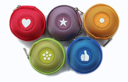 immi Mini-Etuis-Set, 5 Täschchen/Farben/Zeichen, 7cmØ, kleine Ohrhörer Taschen