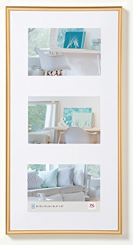 walther design Bilderrahmen gold 3x 10x15 cm Galerie mit Passepartout, New Lifestyle Kunststoffrahmen KV315G