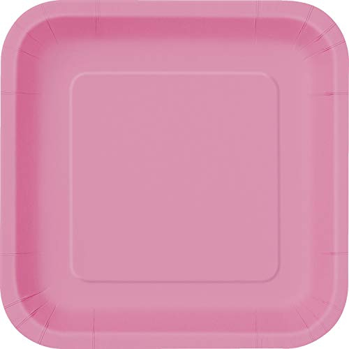 Unique Party- Piatti Quadrati di Carta, Rosa Shocking, 22.2 cm, 31437