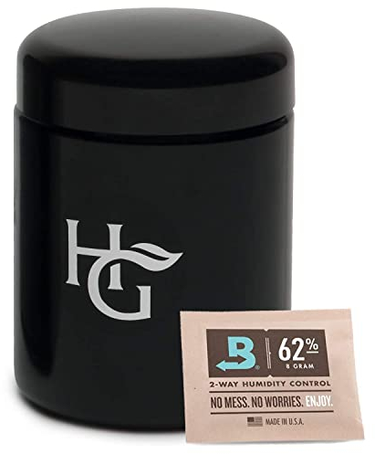 Herb Container - Half Oz Smell Proof Jar & Humidity Pack (250 ml) Airtight UV Protection Keeps Herbs Fresh for Months