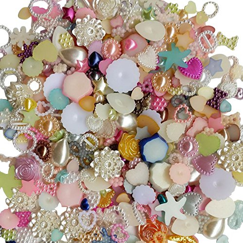 Chenkou Craft Random 100g / Los (ca. 400 Stück) 4-20mm Halbrunde Perlen Seastar Bow Rose Strass Flache Rückseite Perlen Perle Lose Perlen Edelstein