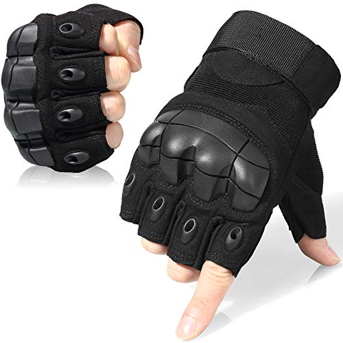 WTACTFUL Motorrad Halbfinger Handschuhe Herren, Sommer für Fingerlose Fahrradhandschuhe Motorradhandschuhe Motorradrennen Motorcross Taktische Airsoft Paintball Schwarz XL