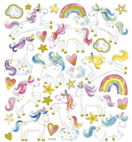 Stickers Unicorns, sheet 15x16,5 cm, approx. 31 pc, unicorn, 1sheet