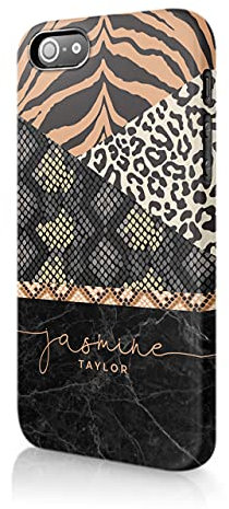 Tirita Personalised Compatible with iPhone 5 / 5s / SE 2016 Hard Case Cover PRINTED GLITTER, NOT REAL GLITTER Animal Print Snake Rose Gold Leopard Skin Giraffe Tiger Africa Custom Initials Name Bling