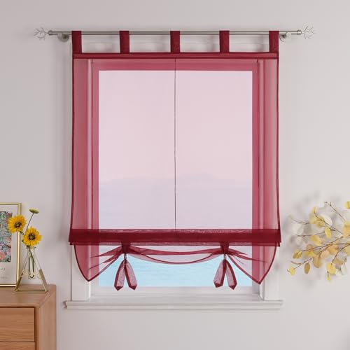 ESLIR Raffrollo mit Schlaufen Gardinen Küche Raffgardinen Transparent Schlaufenrollo Vorhänge Modern Voile Beere BxH 80x155cm 1 Stück