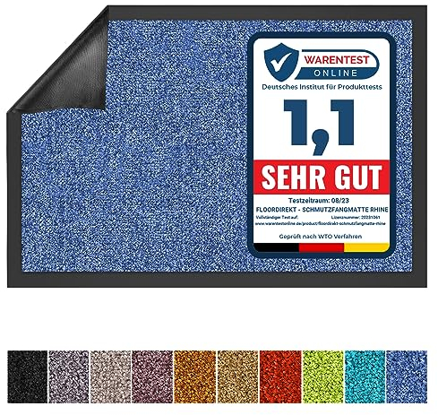 Floordirekt Schmutzfangmatte Rhine - waschbare & leistungsstarke Fußmatte - Sauberlaufmatte mit Rutschfester Rückseite - Türmatte für den Eingangsbereich (Blau, 135 cm x 200 cm)