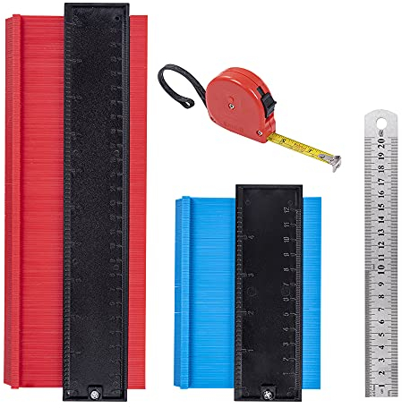 2 Stücke Konturenlehre,4 in 1 Konturmessgerät 25cm und 12cm mit Stahllineal+Stahlmessband Kontur Duplikator Werkzeug für Unregelmäßiges Profil, Fliesen, Laminat und Holz usw