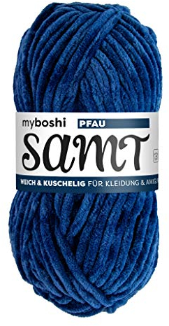 myboshi Samt Wolle zum Häkeln und Stricken, weiche Chenille Wolle im XXL-Knäuel, perfekt für Amigurumi und Kissen, 100% flauschige Polyester, 100g, Ll 100m Blau (Pfau) 1 Knäuel