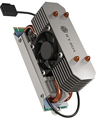 Dissipatore di calore Icy Box M.2, per SSD M.2 NVMe & SATA fino a 2280, con ventola di raffreddamento attiva da 30 mm e cuscinetto termico.