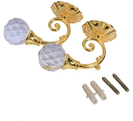 1 Paar Metall-Kristallglas-Vorhanghalter, Vorhang-Raffhalterhaken, Aufhänger für Wandfenster, Kristall-Vorhanghalter, Vorhang-Wandhaken (Gold)