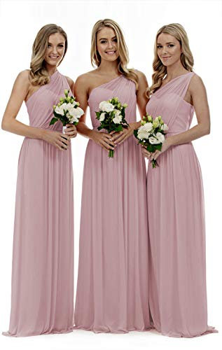 Lecureler Robe de demoiselle d'honneur longue asymétrique, rose poudré, 40