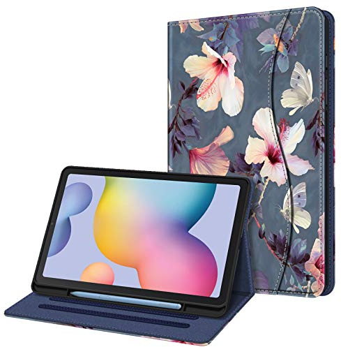 FINTIE Case for Samsung Galaxy Tab S6 Lite 10.4 Inch 2024/2022/ 2020 with S Pen Holder, Multi-Angle Viewing Soft TPU Back Cover with Pocket Auto Wake/Sleep, Z-Blooming Hibiscus