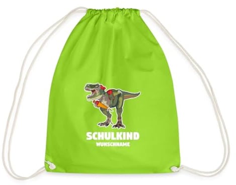 Spreadshirt Einschulung Dino | Schulkind Mit Wunschname 2026 Turnbeutel, One size, Neongrün