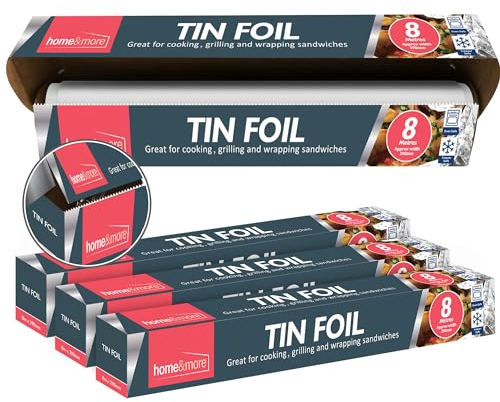 SOL 4pk Tin Foil 32m in Total - 8m x 29cm Large Size - Non-Stick Tin Foil for Wrapping, Grilling, BBQ & Baking – Heavy-Duty Silver Cooking Foil with Cutter