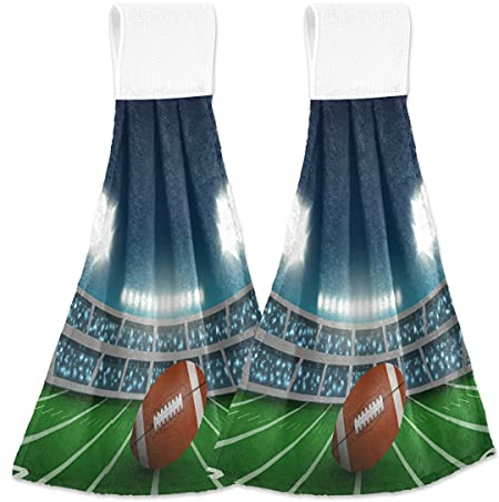 Mnsruu American Football Stadion Ball Küchenhandtuch Heimdekoration Hängetücher 2 Stück weich saugfähig Tuch Krawatte Handtücher für Badezimmer Waschküche, Polyester, 46,2 x 35,5 cm