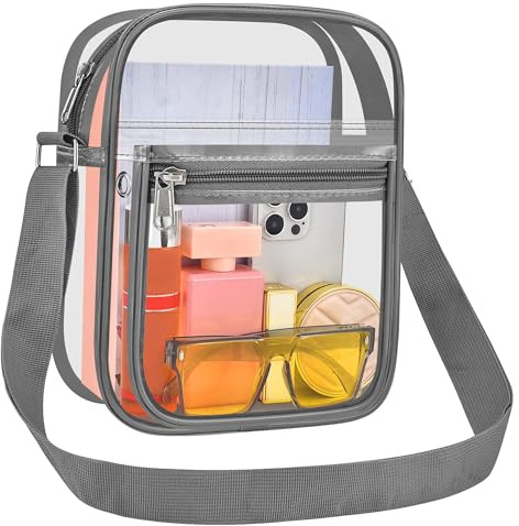 USPECLARE Transparente Geldbörse für Stadionveranstaltungen, transparente Kuriertasche für Damen und Herren, GRAU, Medium