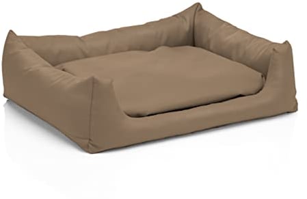 Juelle Hundebett aus Kunstleder, Hundebett für große Hunde, flauschiges Hundekissen, Sofa Rex S-XXL (120x90 cm, Brudder Beige)