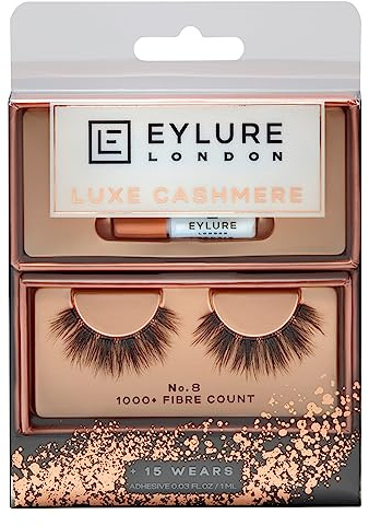 Eylure 1 Pair Black Cashmere Luxe #8 False Eyelashes with Glue Included