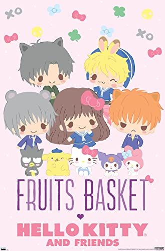 Trends International Wandposter, Motiv: Obstkorb x Hello Kitty und Freunde, 34 x 22,4 cm (L x B), ungerahmt