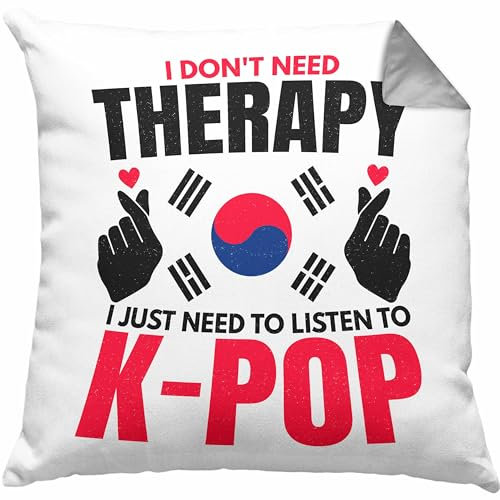Trendation K-Pop Kissen mit Füllung 40x40 Geschenk Kpop Koreal Style Südkorea Geschenkidee Spruch (Grau)