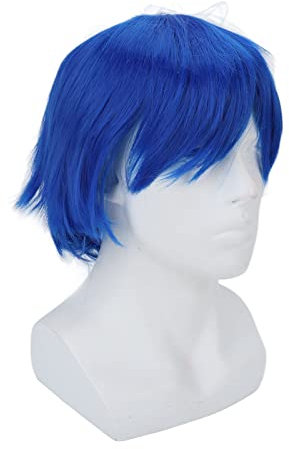 Anime Wig, Short Cosplay Wig Curly Hair Tail Full Wigs Fluffy Stylish Men Fake Wig Natural Anime Party Costume Synthetic Hair Wig with Bangs (Blue)