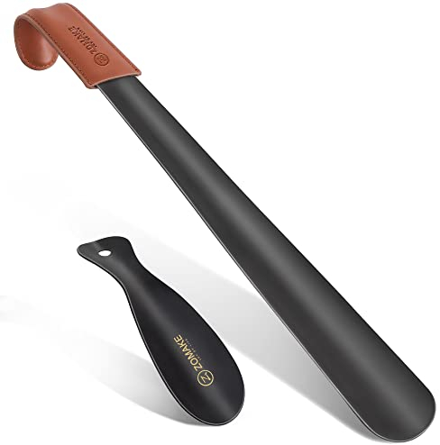 ZOMAKE Schuhhorn aus Metall Set,58cm Extra Langes Schuhhorn Stabil aus Metall - 19cm Schuhanzieher Klein Edelstahl für Senioren Männer Frauen und Kinder(2er Schwarz)