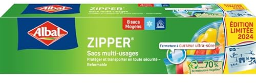 ALBAL Sacs multi-usages Zipper (8 x 3 L), Fermeture curseur, Sachet alimentaire réutilisable pour conserver, congeler, ranger ou transporter