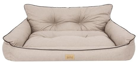 Bjird Hundebett - Hundekorb für kleine mittelgroße & große Hunde - Hundekissen - Hundesofa - EInfach zu reinigen - Joker Gesteppt - Größe: XL/XXL: 132 x 106 cm - Beige Kunstleinen
