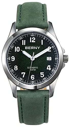 BERNY Automatikuhr Für Herren Mechanisches Armbandband Lederband Leuchtend Wasserdicht 10ATM Saphirglas Kratzfest Herrenuhr