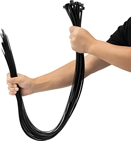 XINGO Lot de 25 serre-câbles longs noirs - 1200 mm x 9 mm - Résistance à la traction 80 kg - Résistants aux UV - Grand serre-câbles pour la gestion des câbles