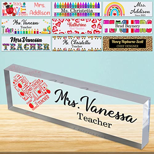 Placa de escritorio con nombre personalizada para profesores Placa acrílica personalizada con nombre en bloque para oficina Placa de escritorio personalizada-Diseño 9