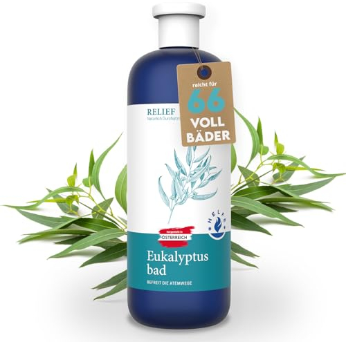 HELFE® Eukalyptus Badezusatz (1 Liter) - konzentriertes Erkältungsbad mit natürlichem Eukalyptus Öl zur Linderung von Grippe Symptomen - wohltuend für die Atemwege