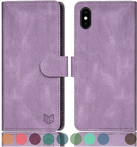 SUANPOT Cover per iPhone X/XS 5,8 pollici Blocco RFID Portafoglio Slot CarteSupporto Cellulare Magnetica custodia Pelle Sintetica Cover per apple X/XS Viola Lilla