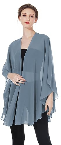BEAUTELICATE Chiffon Schal Stola Bolero Damen Für Abendkleid Festlich Hochzeit Braut Frühling Sommer Jacke (Dusty Blue,Einheitsgröße)