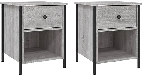vidaXL Nachttisch 2 STK., Beistelltisch mit viel Stauraum, Nachtschrank mit verstellbaren Beinen, Nachtkommode Nachtkonsole, Grau Sonoma Holzwerkstoff