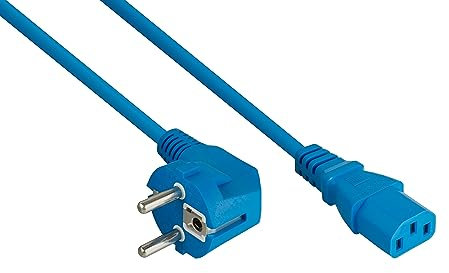 kabelmeister Power Cable Protective Contact Plug Type E+F (90° Angled) to IEC Socket C13 Blue 1.00 mm² 3 m