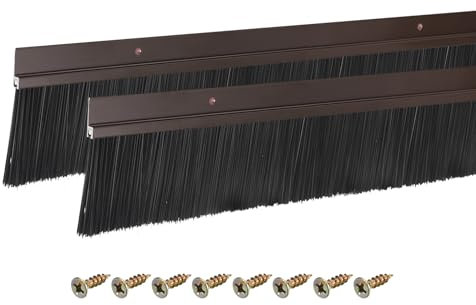 sourcing map 2Pcs Door Brush Bottom Sweep H-Shape Aluminum Alloy Base with 60mm Nylon Brush for Home, Industrial (1000mm L x 85mm W, Brown)