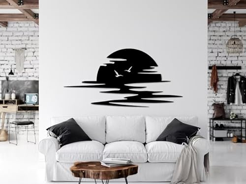 NORTH KAISER Metall Wandkunst | Sonnen Wanddekoration | Große Sonnenaufgang Heimskulptur für Wohnzimmer, Schlafzimmer, Drinnen und Draußen (Schwarz, 118 x 59 cm)