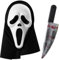 Halloween Horror Maske und Fake Messer im Set – Masken Kostüm für Erwachsene – Ghost Maske Prank Artikel – Zombie Messer mit Fake Blut und Halloween Maske als Requisite und für Gruselige Kostüme