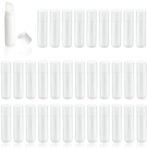 RYAN 70 Stück Lippenstifthülsen Leer Kunststoff Leer Lippenstift 5ML Leer Lippenbalsam Döschen Lippenpflegestift Nachfüllbar mit Kappe für DIY Hausgemachte Lippenbalsams (Weiß)