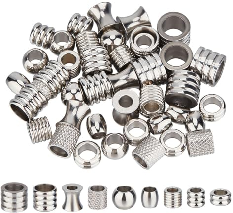 UNICRAFTALE 54 Stück 9 Stile Zwischenperlen Edelstahlperlen Säule Rondelle Haar Bartperlen Schmuck Abstandsperlen Metall Perlen Für Schmuckherstellung DIY Halsketten Armbänder Ohrringe