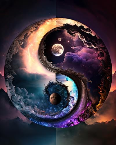 TISHIRON Malen Nach Zahlen Für Erwachsene Anfänger, Natur Malen Nach Zahlen Kits DIY Acrylmalerei Für Erwachsene Kinder Malen Nach Zahlen Yin Yang Symbol Abstrakte Kunsthandwerk, 16x20 Zoll