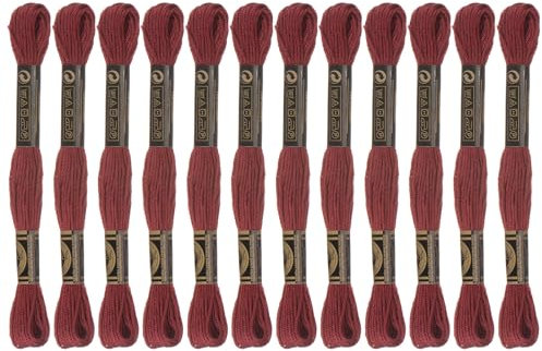 sourcing map 12 Stränge Stickgarn à 8m Lang Baumwolle Thread für Stickprojekte Armbänder Basteln Embroidery Kreuzstich Häkeln (Dunkelrot)