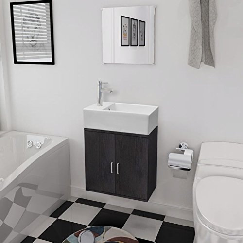 ARKEM Conjunto de Mueble y Lavabo Negro 3 Piezas Muebles para Lavabo con Pedestal