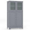 COSTWAY Bathroom Floor Cabinet, Freestanding Storage Cupboard with Tempered Glass Doors and Adjustable Shelf, Wooden Side Cabinet Organiser Unit for Living Room Kitchen Entryway (Grey)