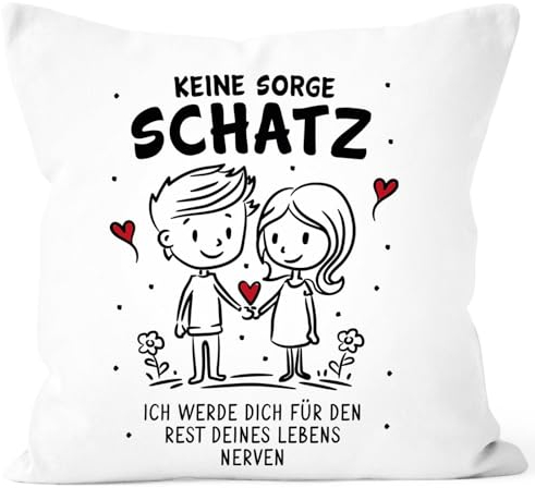 SpecialMe® Kissen-Bezug Geschenk Liebe Strichmännchen Pärchen mit Spruch lustig Keine Sorge Schatz weiß Standard