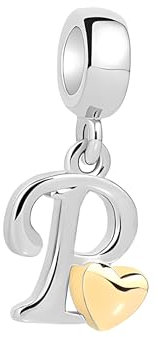 Symretie Damen 925 Sterling Silber Charm Anhänger Buchstaben P Beads Charms Kompatibel mit Europäischen Armbänder und Halskette