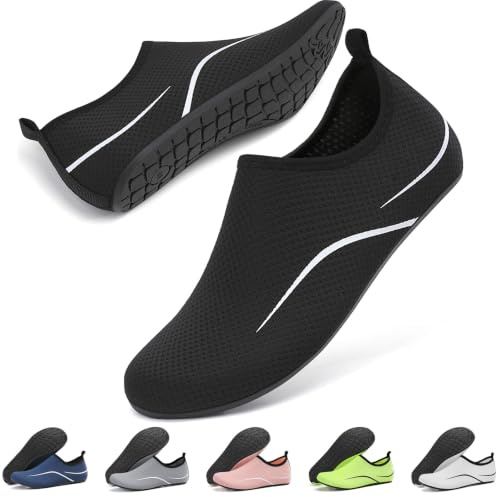 RUOMU Scarpe da Scoglio Donna Uomo da Immersione Scarpette da Surf Water Shoes Barefoot per Bagno Spiaggia Mare Snorkel Yoga(Nero,47 EU)