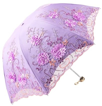 Paraguas de princesa plegable de encaje bordado retro, adecuado for bodas y programas de baile paraguas bordado, sombrilla anti-UV de doble capa, sombrilla anti-UV portátil for exteriores de verano, s