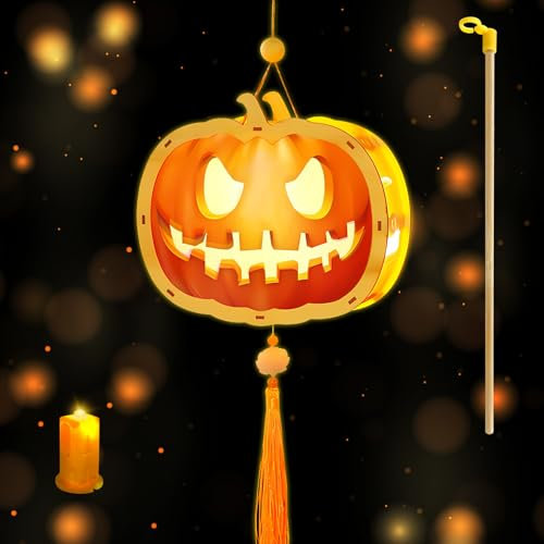 Lets Joy Halloween Laternen Bastelset für Kinder, Holz Laternen mit LED Lichter, Laterne Kinder mit Laternenstab, Halloween DIY Kinderlaternen, Kinder Party Dekoration